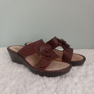 Alegria Lana Leather Brown Sandals, Slip On Platform Wedge Size 41 (10.5-11 US)